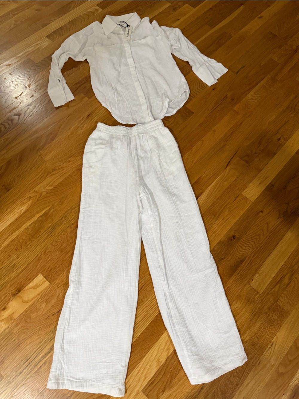 Ganni White Kids Cotton Gauze Two-Piece Jumpsuit Set